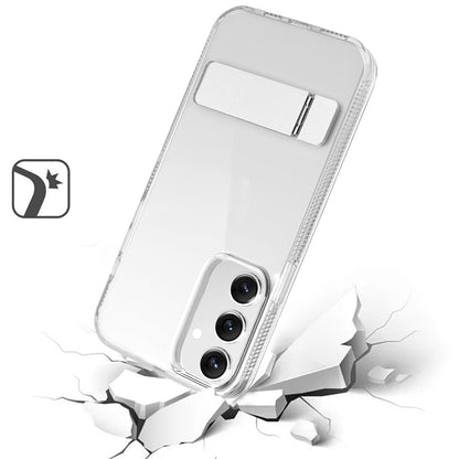 For Samsung Galaxy S25 Ultra Transparent with Sturdy Metal Kickstand Hybrid Dual Layer Tough Shock-Absorbent Slim Fit Hard PC + TPU Case Cover Clear