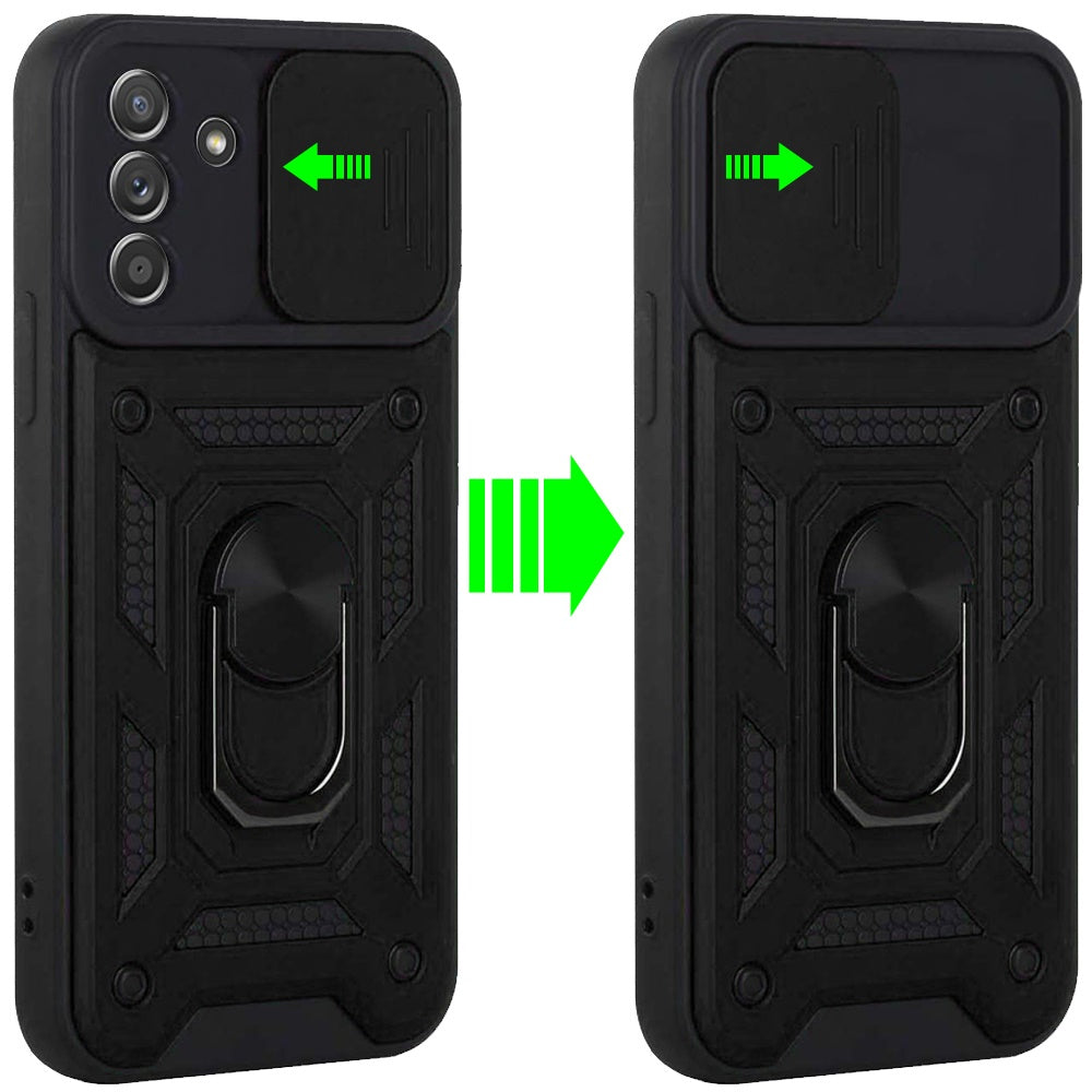 For Samsung Galaxy A16 5G Hybrid Cases with Slide Camera Lens Cover and Ring Kickstand Rugged Dual Layer TPU Heavy Duty Case Cover