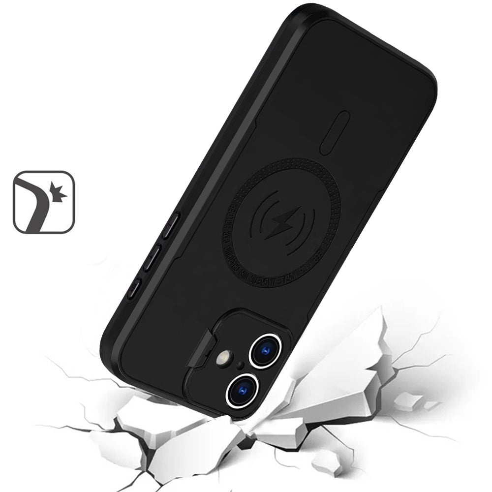For iPhone XR Foldable Camera Protector Kickstand with MagSafe Compatible, Dual Layer Hybrid Shockproof Case Cover Black