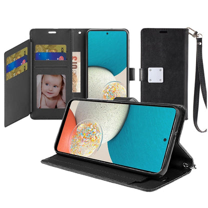 For iPhone 14 Pro Max (6.7") Wallet Case with ID/ Card Holder, Wristlet Strap, Magnetic TPU Protective Shockproof Folio Flip Case Cover