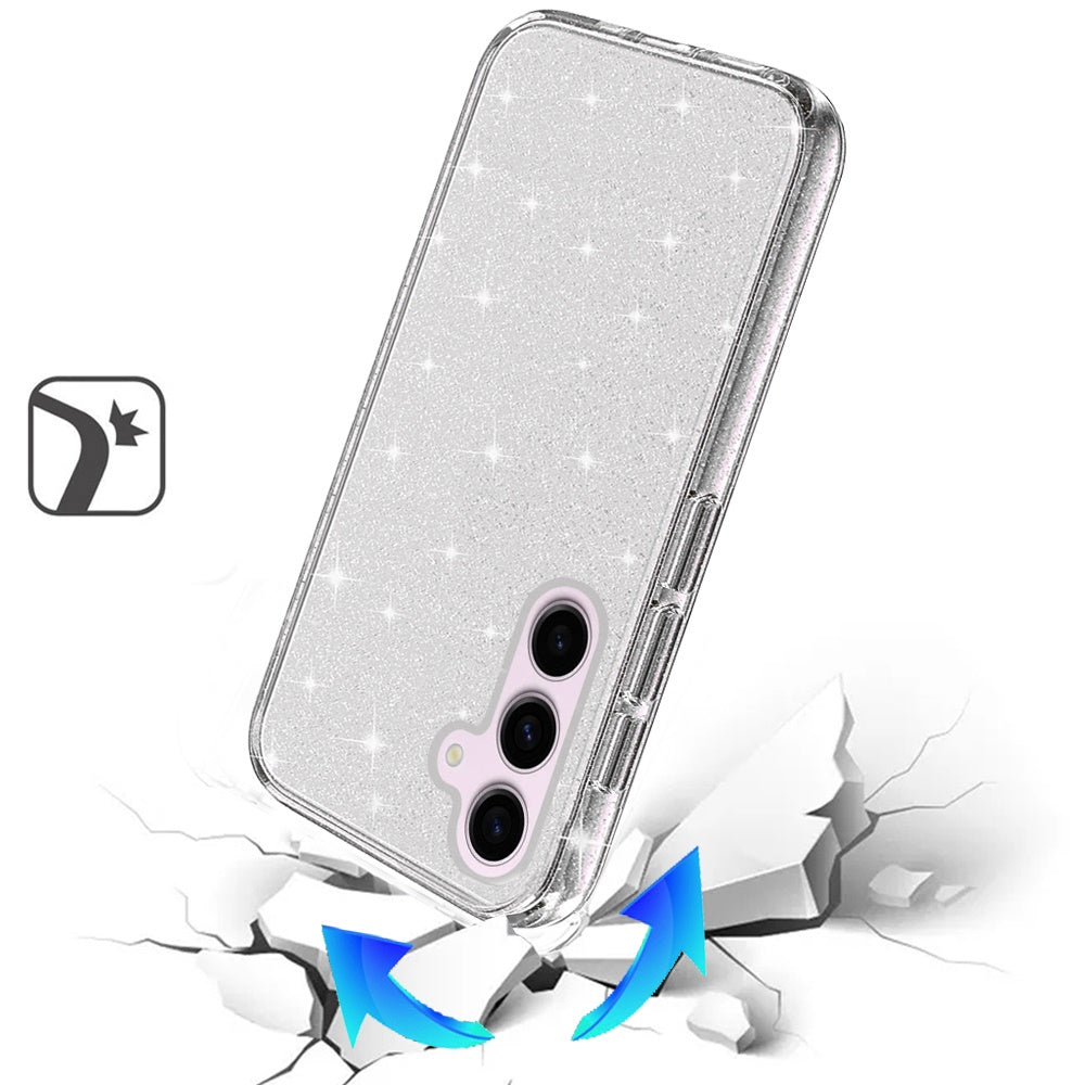 Transparent Glitter Shiny Sparkle Bling TPU Rubber Hard Back Hybrid Frame Shockproof