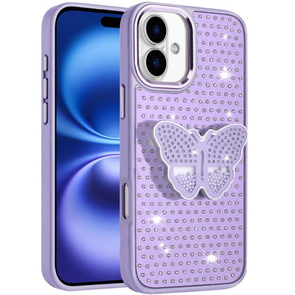 For Apple iPhone 17 (6.3") Butterfly Moveable Grip 3D Pop Stand Full Diamond Bling Sparkling TPU Fashion Hybrid Case Cover