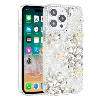 For Samsung Galaxy S26+ / S26 Plus Fashion Rose Flower Floral, 3D Bling Crystal Full Diamonds Pearl Sparkle Rhinestone Glitter Hybrid Case Cover
