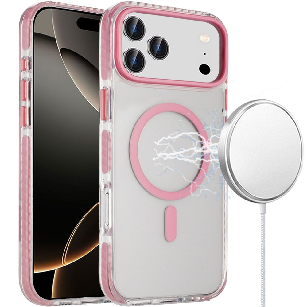 For Apple iPhone 17 Pro Transparent Hybrid with Color-Matched Magnetic Circle, Rubber TPU Frame Hard PC Shockproof Case Cover