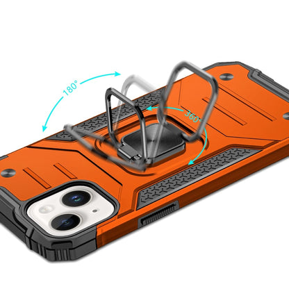 For iPhone 14/13 (6.1") Armor Hybrid Magnetic Stand with Ring Holder Kickstand Shockproof Heavy-Duty Durable Rugged TPU Dual Layer Case Cover Cosmic Orange