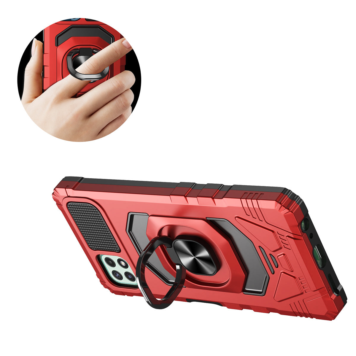 For Samsung Galaxy S25 EDGE Hybrid Dual Layer with 360° Rotate Magnetic Ring Stand Holder Kickstand TPU Rugged PC Shockproof Case Cover Red