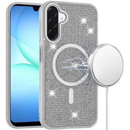 For Samsung Galaxy A17 5G Sparkly Diamond Bling Case Rhinestone Skin Hybrid with Magnetic Circle, MagSafe Compatible Case Cover
