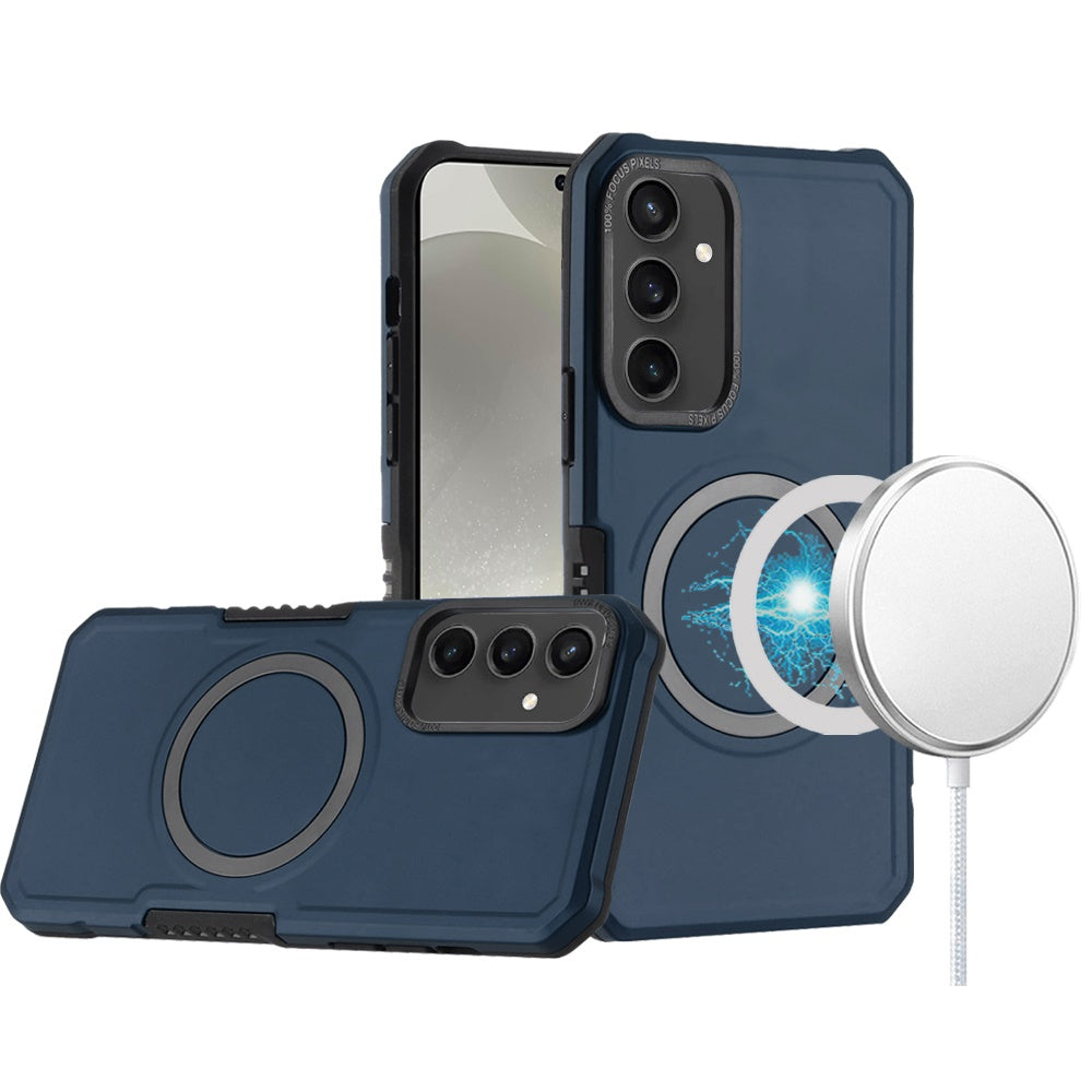 For Samsung Galaxy S25+ /S25 Plus /S24+ Plus Hybrid Armor Grip Metal Magnetic Circle Compatible with MagSafe for Wireless Charging Shockproof Case Cover