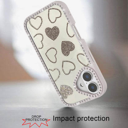 For Apple iPhone 17 (6.3") Spread Love Glitter Shimmer Bling Diamond Edge Hybrid Drop Protection Shockproof Design Case Cover