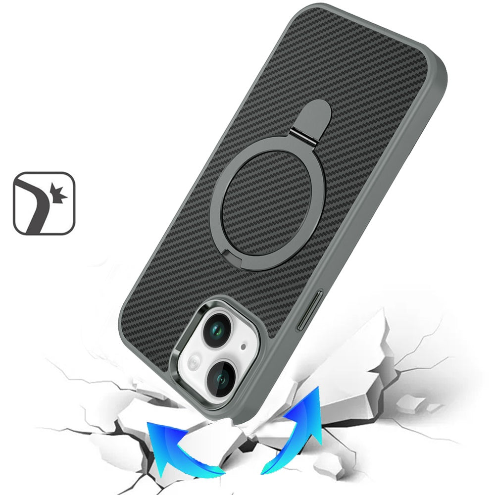 For Apple iPhone 12 /12 Pro Hybrid Carbon Fiber Design with MagSafe Compatible [Magnetic Circle], Ring Stand Shockproof Slim TPU Case Cover