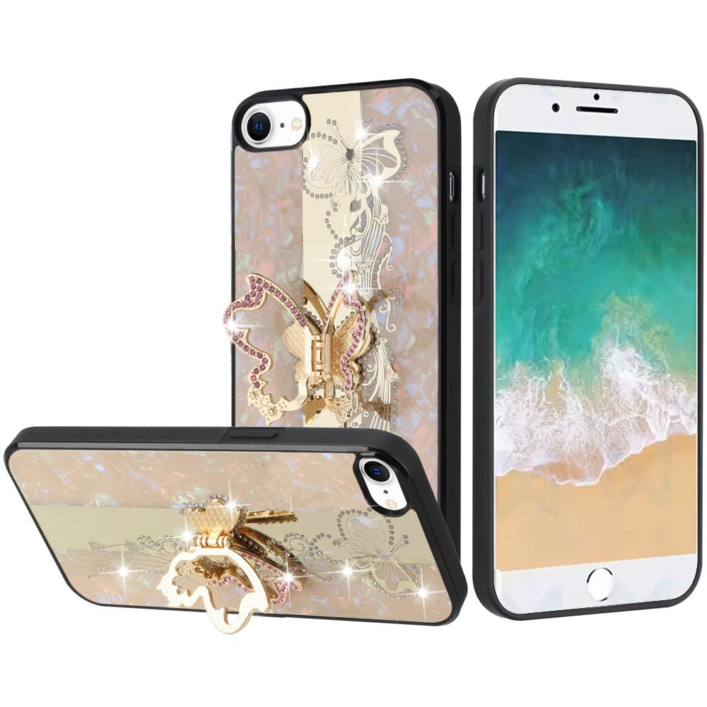 For Apple iPhone 17E /16E Diamonds 3D Fashion Bling Sparkly Glitter Ornaments Engraving Hybrid with Ring Stand Case Cover