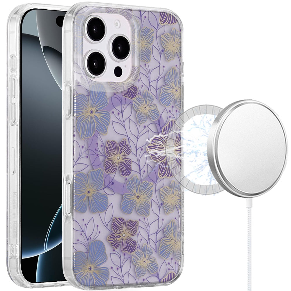 For iPhone 16 Pro Max (6.9") Stylish Pattern Fashion IMD Printed Design TPU Double Layer Slim Shockproof with Magnetic Back Case Cover