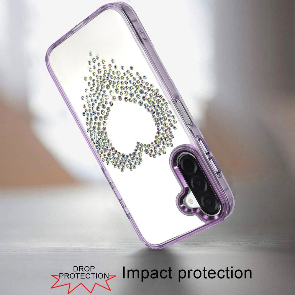 For Samsung Galaxy A17 5G Angel Hearts Bling Glitter Diamond Hybrid TPU Cover, Colorful Frame Shockproof Protective Back Case Cover Silver