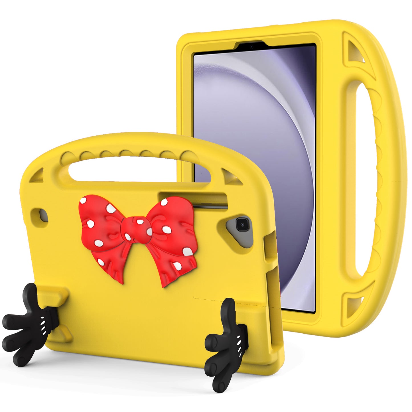 For Hybrid Shockproof Tablet with Bow Hands Kickstand Antislip Rubber TPU Kid-Friendly Drop Protection Yellow Tablet Case Cover