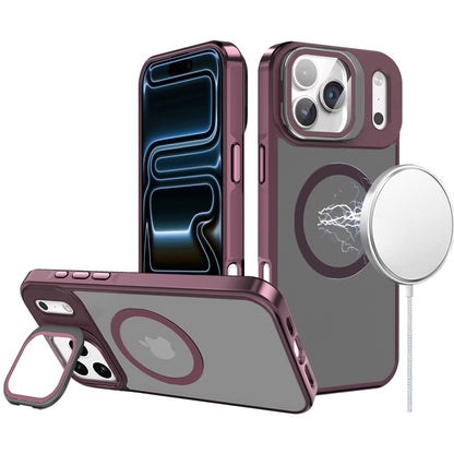 For Apple iPhone 17 Pro Max (6.9") Tough HQ Hybrid Case with Aluminum Frame Camera Stand, Compatible with MagSafe, Translucent Matte Shockproof Case Cover Burgundy