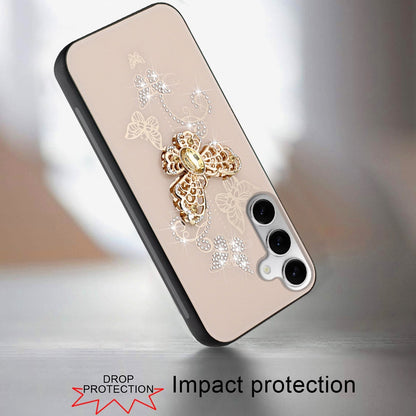 For Samsung Galaxy A36 Diamonds 3D Butterfly Bling Sparkly Glitter Ornaments Engraving Hybrid Metal Fashion Case Cover Gold Garden Butterflies