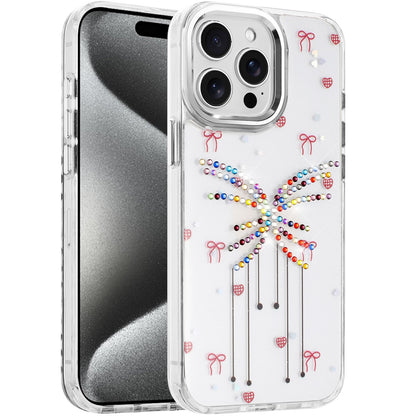 For Apple iPhone 15 Pro Max Butterfly Resin Epoxy Diamond Design Metal Edged Hybrid Shockproof Heavy Duty Drop Protection Case Cover