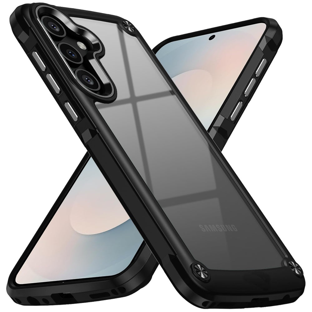 For Samsung Galaxy S25 Fan Edition /Galaxy S25 FE Hybrid Transparent Rubber with Metal Buttons & Camera Edges Hard TPU Corner Frame Bumper Case Cover