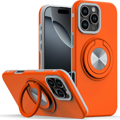 For iPhone 16 Pro Max (6.9") Metal Matte Hybrid with Invisible Rotational Ring Stand, Car Mount Friendly, Military Grade Slim Fit Sturdy Case Cover Cosmic Orange