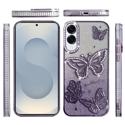 For Samsung Galaxy S25 EDGE Luxury Butterfly Sparkle Glitter Diamond Crystal Rhinestone Shimmer Bling Plating Thick TPU Hard PC Case Cover