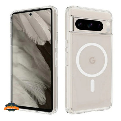 For Google Pixel 9 Pro XL (6.8") Magnetic Cristal Clear Design Compatible with Magsafe Wireless Charger PC + TPU Hybrid Slim Transparent Case Cover Clear