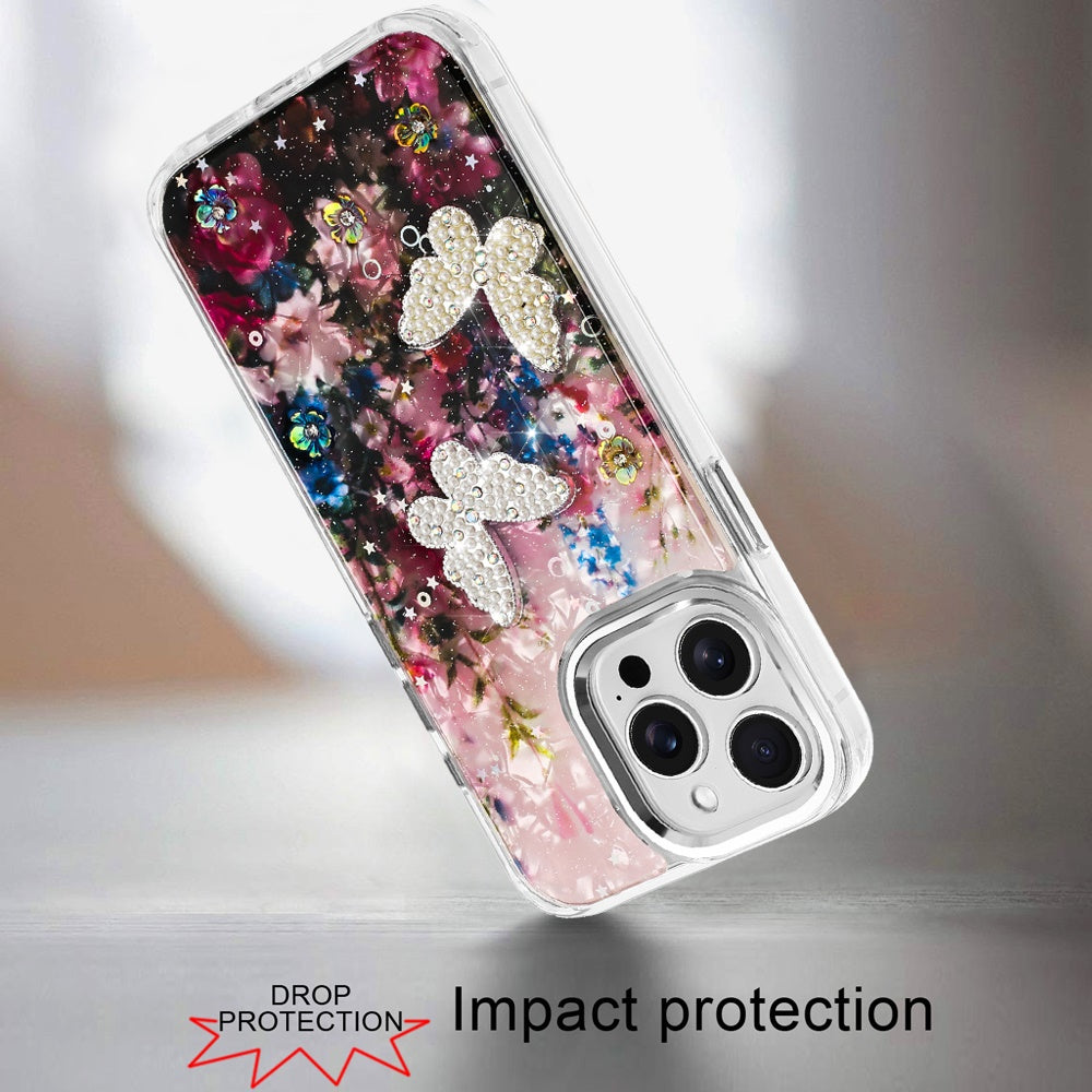 For Samsung Galaxy S25 EDGE Epoxy Glitter Flowers Bling 3D Butterfly Fashion TPU Hybrid with Shockproof Protection Case Cover