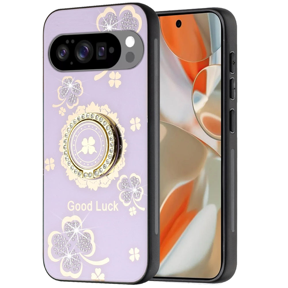 For Google Pixel 10 Pro XL Diamonds 3D Fashion Bling Sparkly Glitter Ornaments Engraving Hybrid with Ring Stand Case Cover