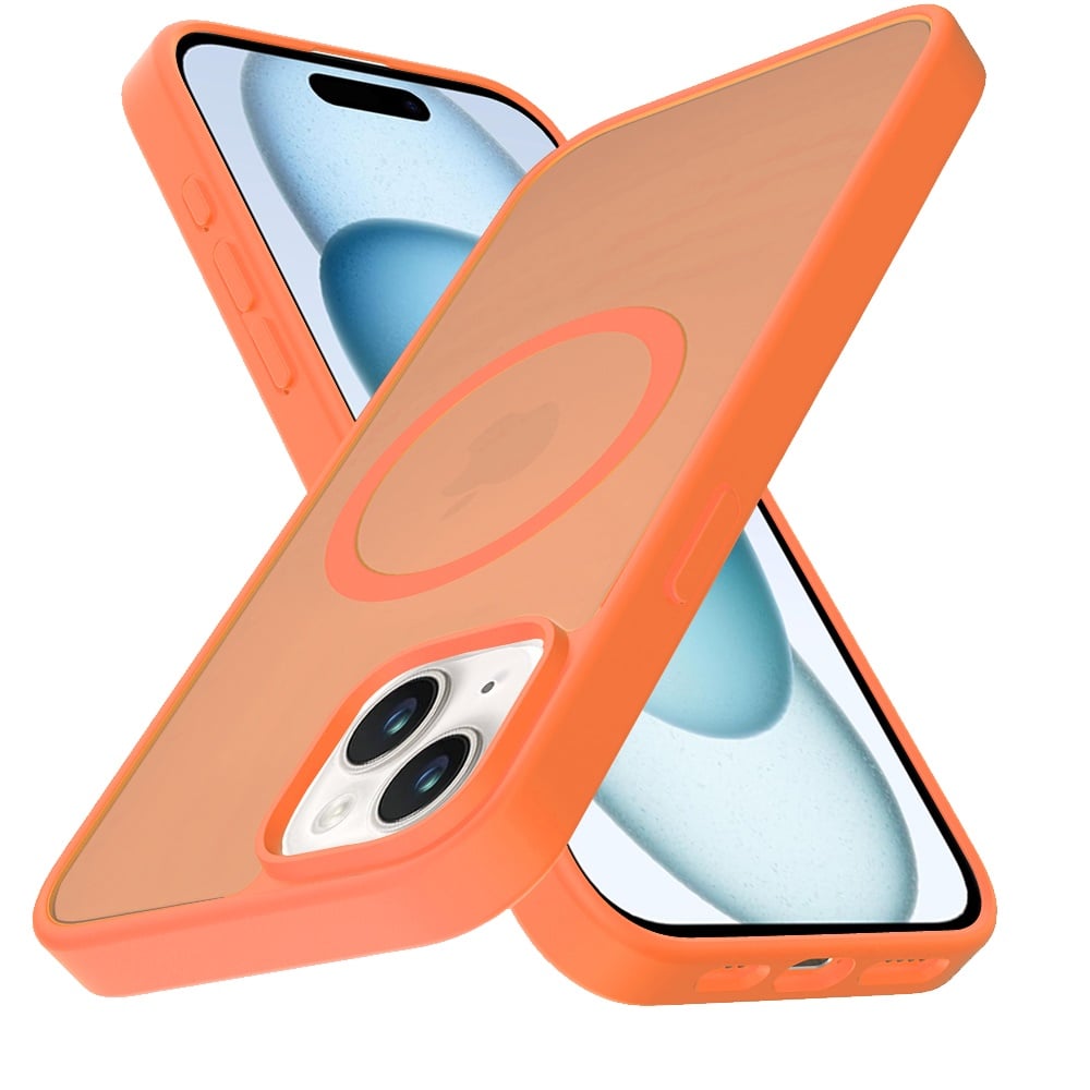 For iPhone 15 Plus (6.7") MagSafe Compatible Case Hybrid Soft TPU Bumper Hard Translucent Matte Back Slim Shockproof Case Cover Cosmic Orange