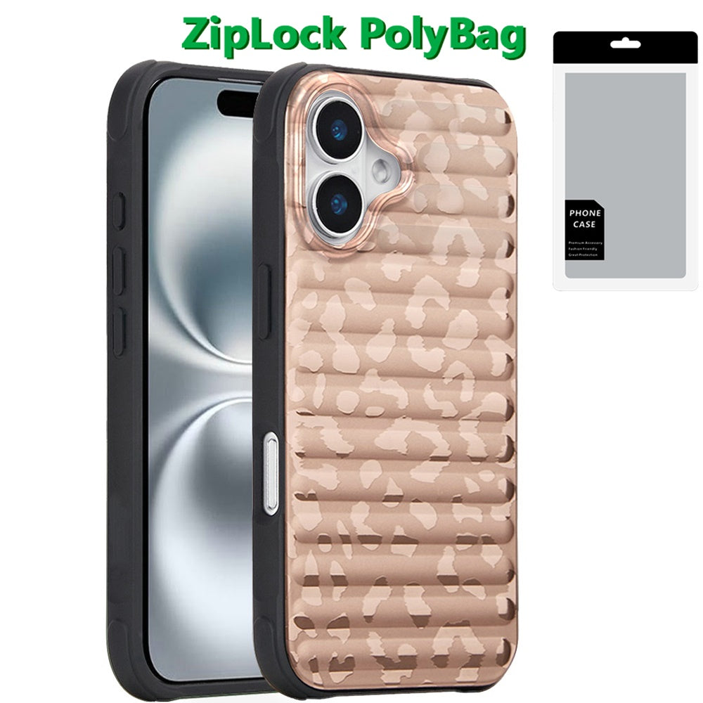 For iPhone 16 (6.1") Chrome Leopard Animal Skin Design Hybrid Shockproof Protection Secure Grip Stylish Durable Finish Case Cover Rose Gold Leopard