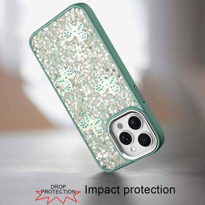 For Apple iPhone 13 Pro Max Cute Butterfly Crystal Diamond Glitter Case Sparkle Bling Frame Metallic Edges, Shimmer TPU Hybrid Case Cover Dark Purple