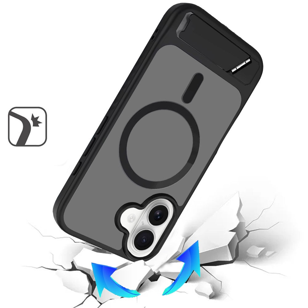 Phone Case for Apple iPhone 17 Matte Magnetic Metal Kickstand Shockproof Grip Anti Slip Durable Protective Heavy Duty Hybrid Cover
