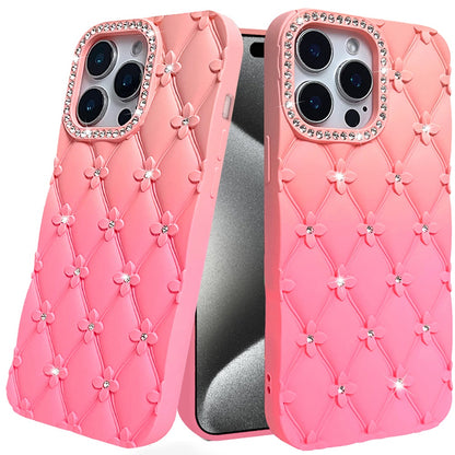 Phone Case for iPhone 15 Pro Max (6.7") Floral Glitter Shimmer Bling Hybrid Shockproof Anti Slip Thick TPU Protective Stylish Design Cover Orange/Pink