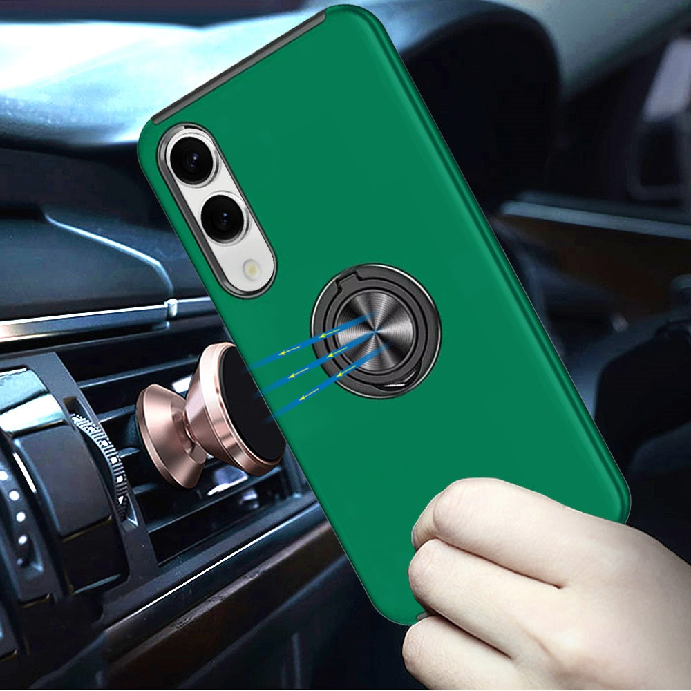 For Samsung Galaxy S25 EDGE Hybrid 360 Degree Rotatable Metal Invisible Ring Stand Holder Slim Fit Magnetic Car Mount Shockproof Case Cover Green