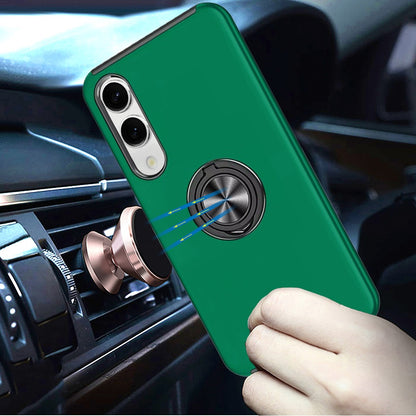 For Samsung Galaxy S25 EDGE Hybrid 360 Degree Rotatable Metal Invisible Ring Stand Holder Slim Fit Magnetic Car Mount Shockproof Case Cover Green