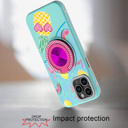 For Apple iPhone 11 Pro Max Pattern Design Hybrid with Invisible Ring Stand & Magnetic Back, Shockproof Protective Grip Case Cover Summer Blossom Flowers