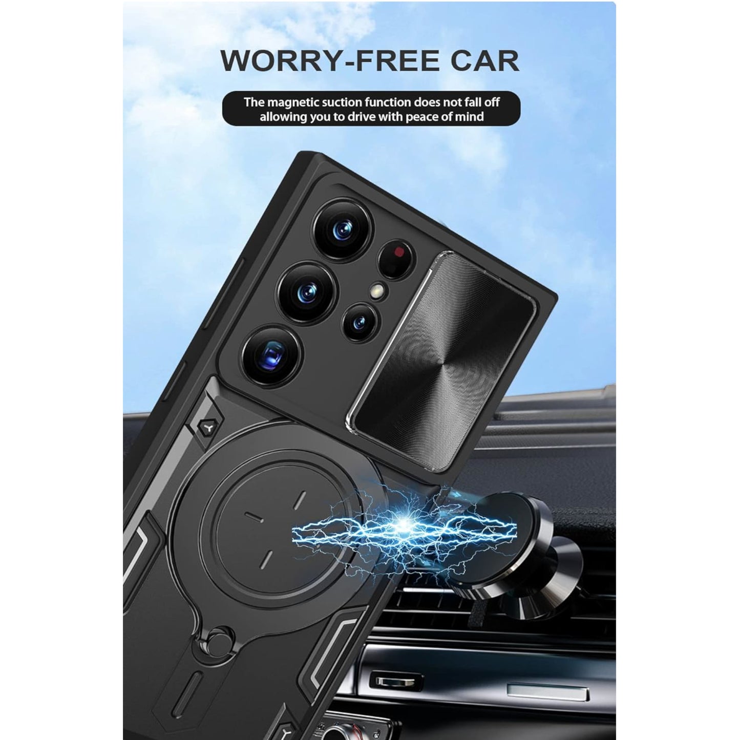 For Samsung Galaxy S26 Hybrid Shockproof with Magnetic Ring Stand, Compatible with Magsafe & Sliding Camera Lens Protector Case Cover Black