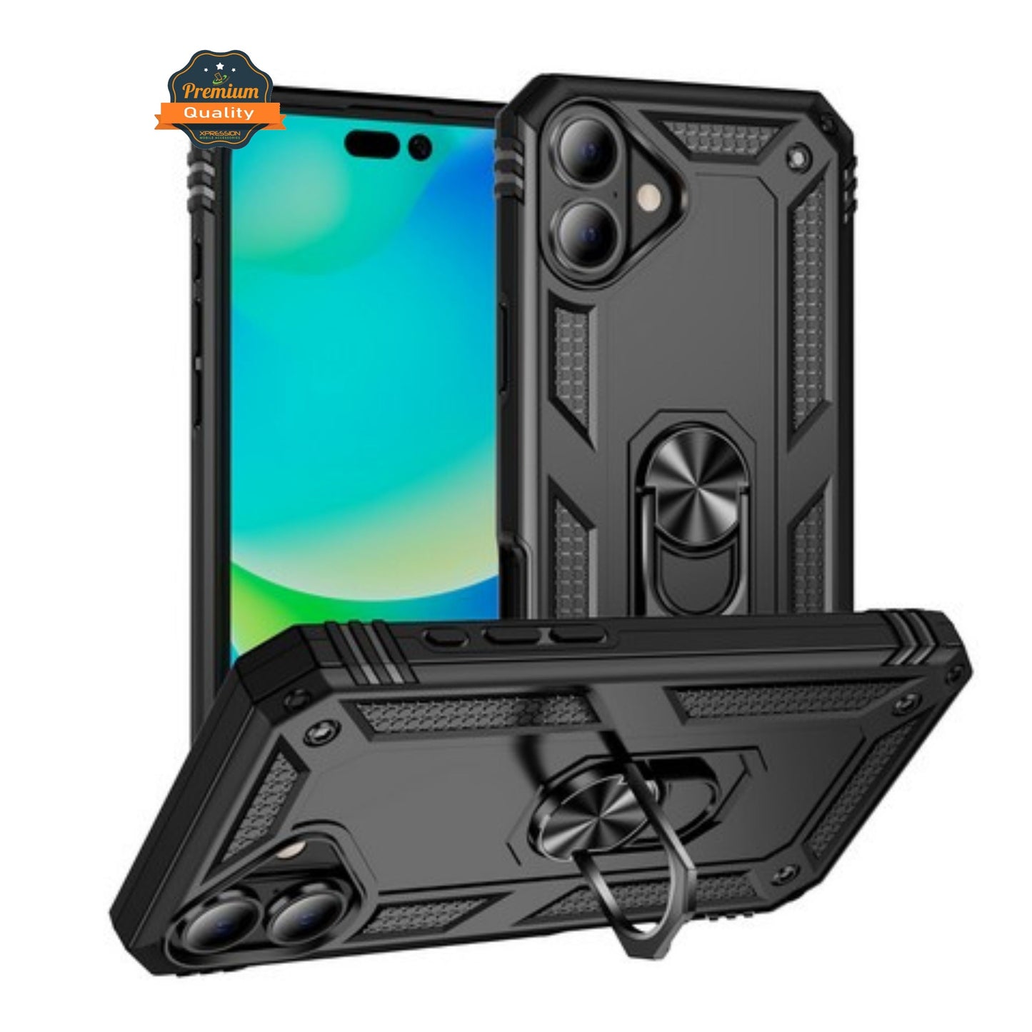 For Apple iPhone 17 Shockproof Hybrid Dual Layer PC + TPU with Metal Ring Kickstand Heavy Duty Armor Shell Case Cover