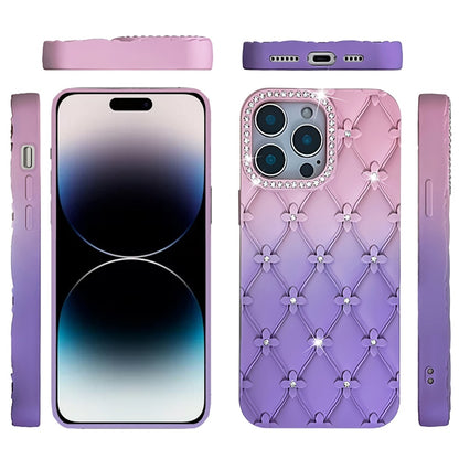 For Apple iPhone 11 Fashion Flower Design Sparkle Glitter Shimmer Rhinestone Bling Floral Accents, Leather Texture TPU Case Cover Light Pink /Light Purple