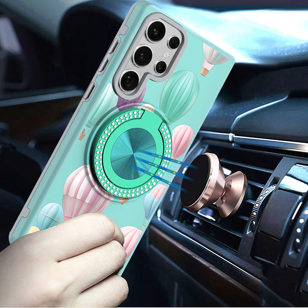 For Samsung Galaxy S25 Ultra Pattern Design Hybrid with Invisible Ring Stand & Magnetic Back, Shockproof Protective Grip Case Cover