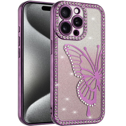 For Apple iPhone 11 Pro Max Butterfly Glitter Diamond Shimmer Hybrid Slim & Stylish Electroplated Sparkly Bling Shockproof TPU Protective Case Cover
