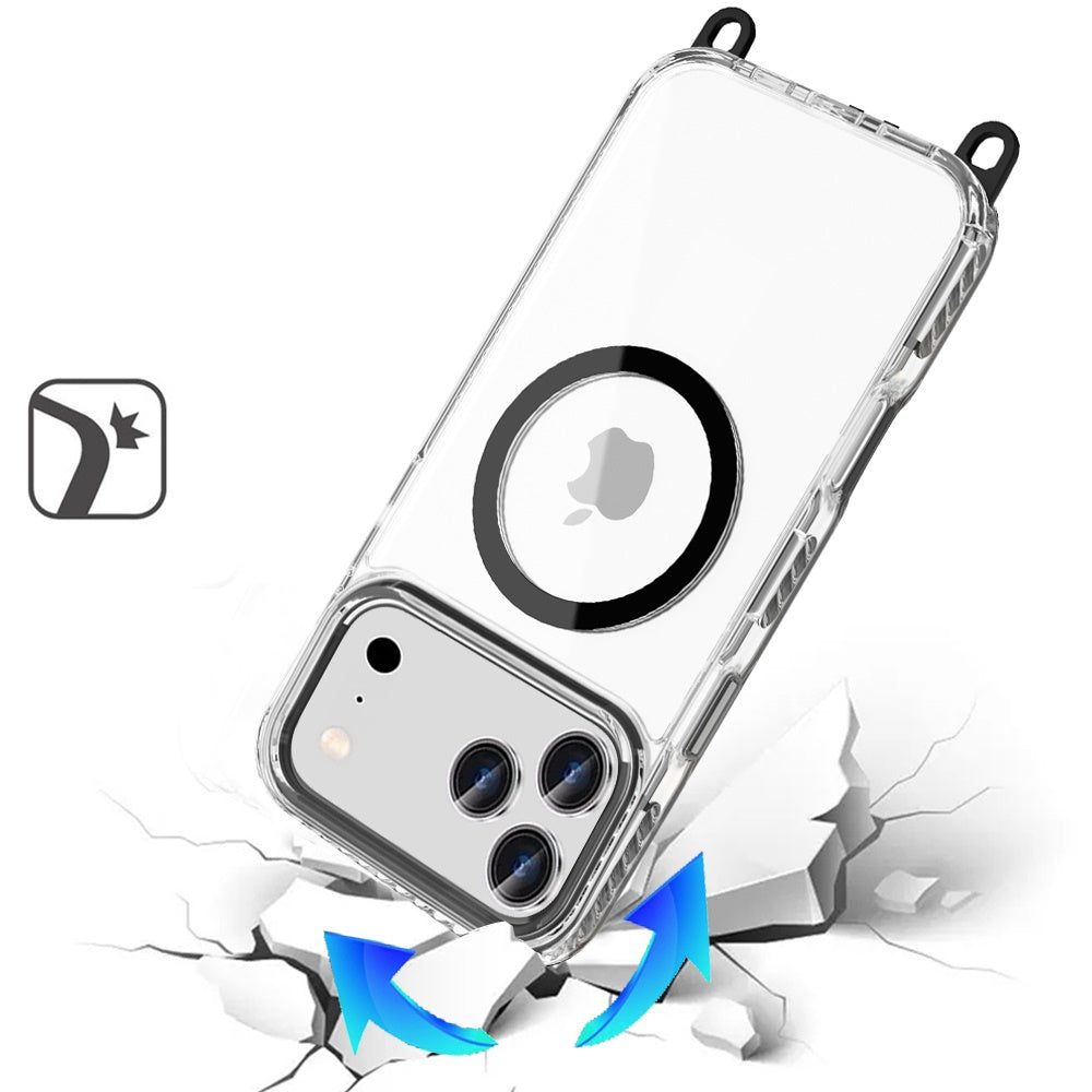 Phone Case for Apple iPhone 17 Pro Max (6.9") Transparent Magnetic Lanyard Shockproof Hybrid Clear Grip Durable Camera Protection TPU Anti-Slip Design Cover