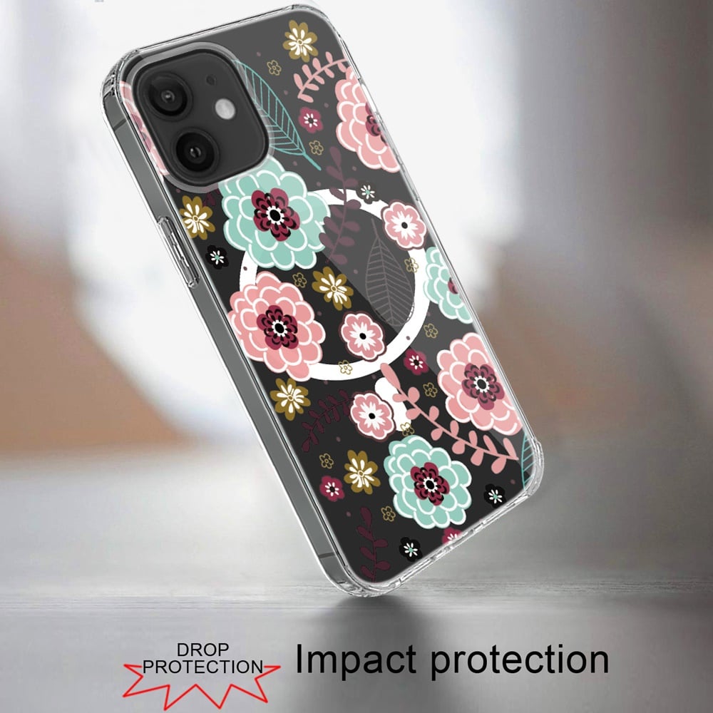 For iPhone 12 / iPhone 12 Pro (6.1") Hybrid Flower Design Stylish Fashion Case, MagSafe Compatible, Thick Shockproof Hard PC Case Cover Colorful Flower