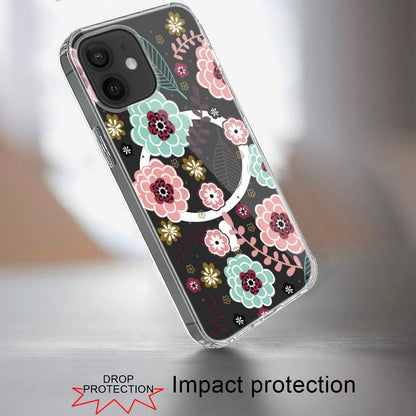 For iPhone 12 / iPhone 12 Pro (6.1") Hybrid Flower Design Stylish Fashion Case, MagSafe Compatible, Thick Shockproof Hard PC Case Cover Colorful Flower