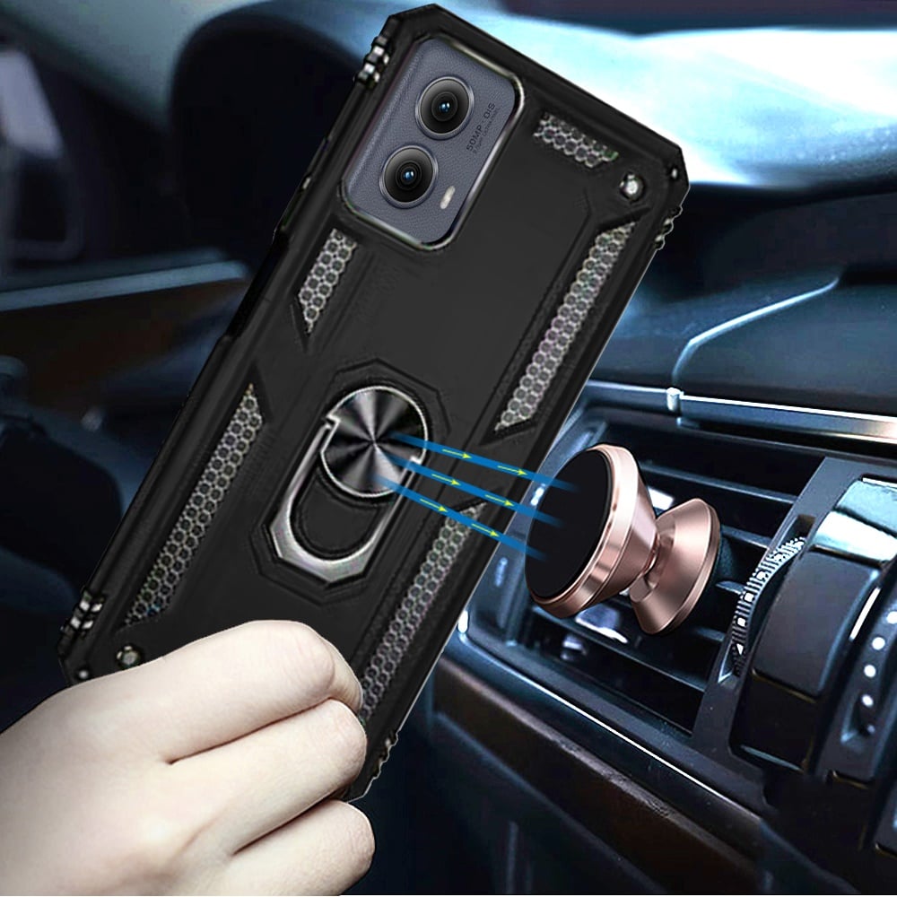 For Motorola Edge 2024 Hybrid Shockproof Durable 360 Degree Rotatable Ring Stand Holder Kickstand Fit Magnetic Car Mount Case Cover Black