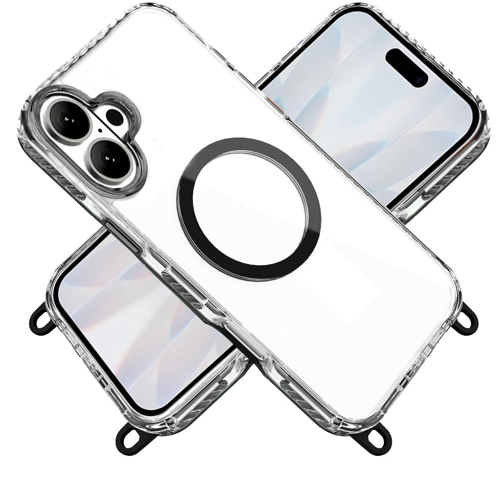 For Apple iPhone 17 (6.3") Clear Magnetic Frame PC Back Shockproof Protective Case with Detachable Lanyard Strap, Compatible with MagSafe Case Cover