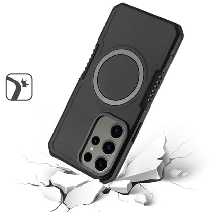 For Samsung Galaxy S25+ /S25 Plus /S24+ Plus Hybrid Armor Grip Metal Magnetic Circle Compatible with MagSafe for Wireless Charging Shockproof Case Cover