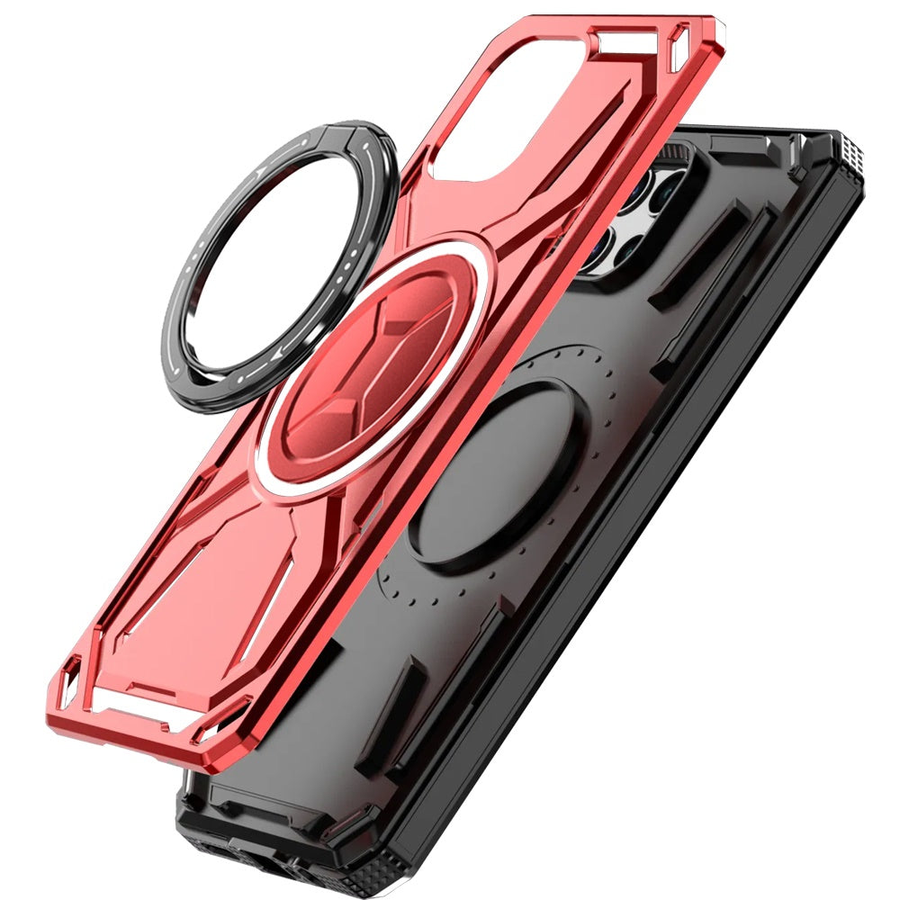 For T-Mobile Revvl 7 5G Hybrid Magnetic Ring and 360° Rotational Kickstand with MagSafe Compatible, Military Grade Drop Protection Case Cover Red