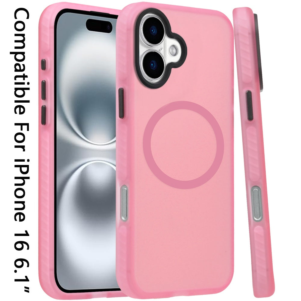 For Apple iPhone 16 (6.1") Matte Skin Hybrid TPU with Magnetic Circle MagSafe Compatible, Military Grade Shockproof Slim Fit Case Cover