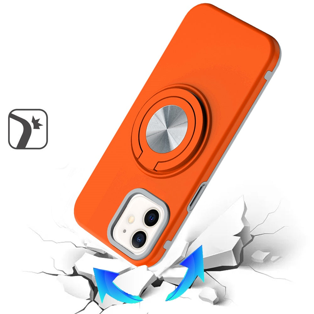For iPhone 12 / iPhone 12 Pro (6.1") Metal Matte Hybrid with Invisible Rotational Ring Stand, Car Mount Friendly, Military Grade Slim Fit Sturdy Case Cover Cosmic Orange
