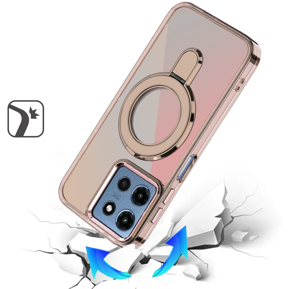 For Motorola Moto G Stylus 5G 2025 Chrome Hybrid with Rotating Magnetic Circle Ring Stand, Slim Shockproof Hybrid Case Cover